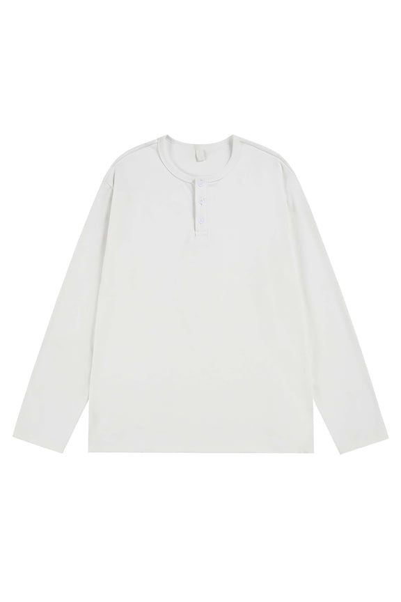 Fleece T-Shirt for Button Up Round Collar Long Sleeve Lightweight Undershirt Casual Solid Color Basic Tees Tops