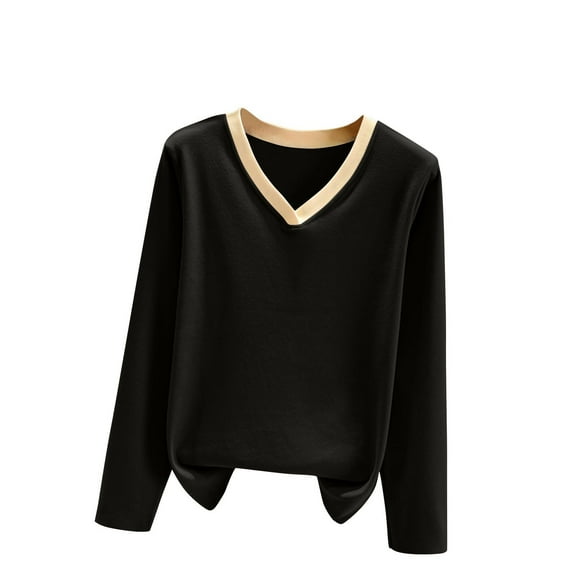ShomPort Fleece T-Shirt for Womens Long Sleeve V-Neck Thick Casual Basic Layer Tops Comfort Fall Winter Thermal Daily Undershirt