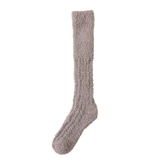 ShomPort Fuzzy Slipper Socks for Womens Fleece Ribbed Solid Color Comfort Fall Winter Thickened Thermal Knee High Socks