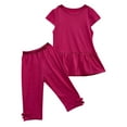 thumbnail image 1 of ShomPort Girls 2 Piece Outfits Summer Soft Ruffle Hem Short Sleeve Tops and Capri Pants Set, 1 of 8