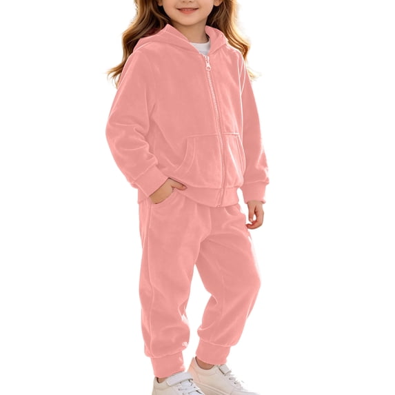 ShomPort Girls 2 Piece Outfits Velour Zip up Hoodie Elastic Waist Sweatpant Set Fall Winter Outfits 9 Months-8 Years