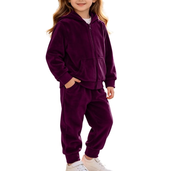 ShomPort Girls 2 Piece Outfits Velour Zip up Hoodie Elastic Waist Sweatpant Set Fall Winter Outfits 9 Months-8 Years