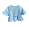 thumbnail image 1 of ShomPort Girls 3/4 Sleeve T-Shirt Summer Cotton Comfortable Tops Round Neck Ruffle Pullover Blouse Shirt, 1 of 4