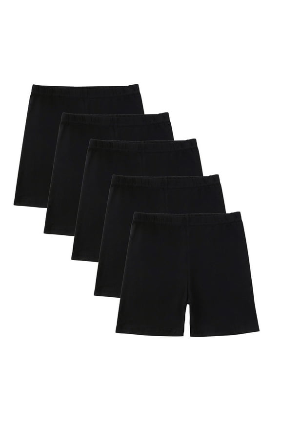 Girls 5-Pack Bike Shorts Elastic Waisted Yoga Dance Athletic Cotton Short Tights Under Dress Shorts
