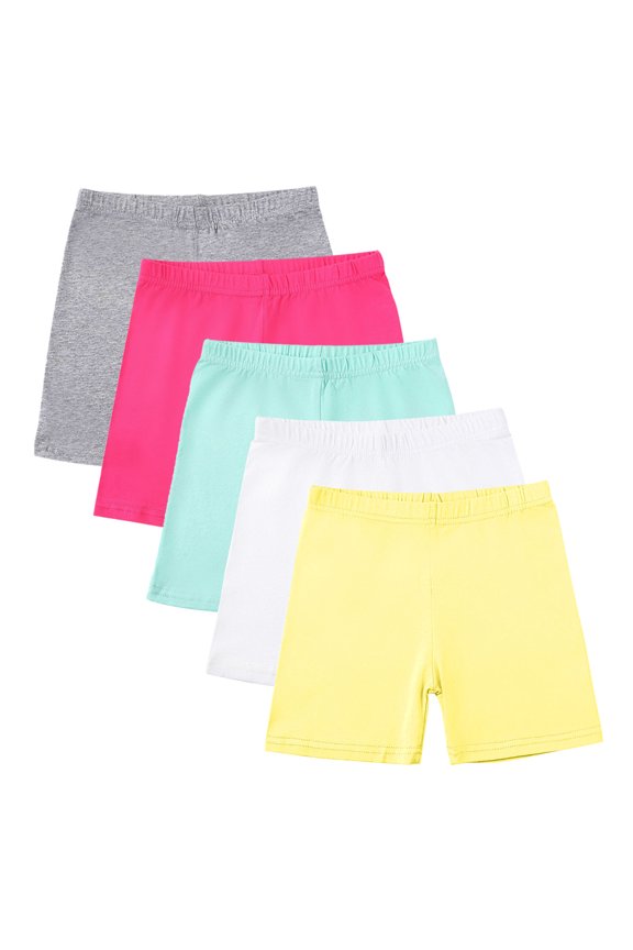 Girls 5-Pack Bike Shorts Elastic Waisted Yoga Dance Athletic Cotton Short Tights Under Dress Shorts
