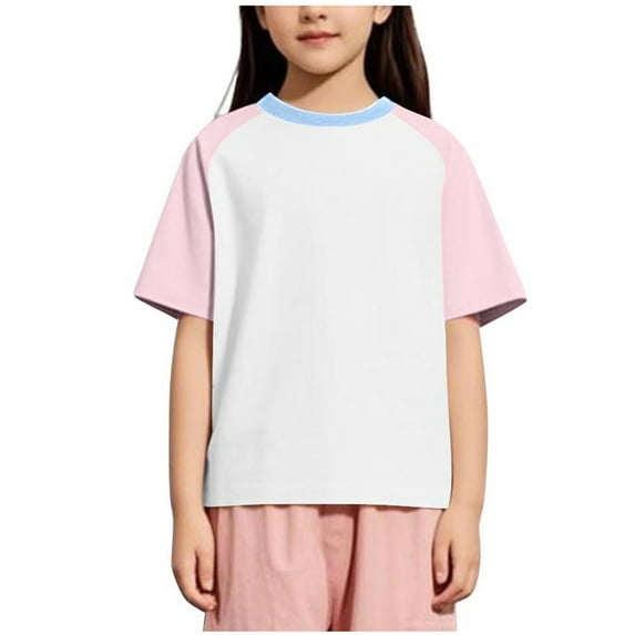 ShomPort Girls Cotton T-Shirt Raglan Sleeve Crew Neck Color Block Stretchy Loose Tees Tops Soft Pullover Blouses for 3-15Y