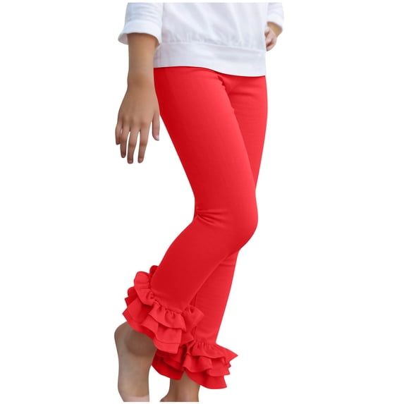 ShomPort Girls Dressy Bottoms Layer Ruffle Hem Solid Color Stretchy Elastic Waist Dance Leggings 3-12 Years