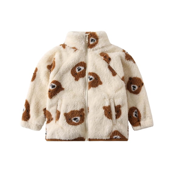 ShomPort Girls Fleece Jackets Oversized Patterned Trendy Warm Outwear Zip up Fuzzy Sweatshirts with Pockets 2-10 Years