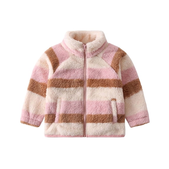 ShomPort Girls Fleece Jackets Oversized Patterned Trendy Warm Outwear Zip up Fuzzy Sweatshirts with Pockets 2-10 Years