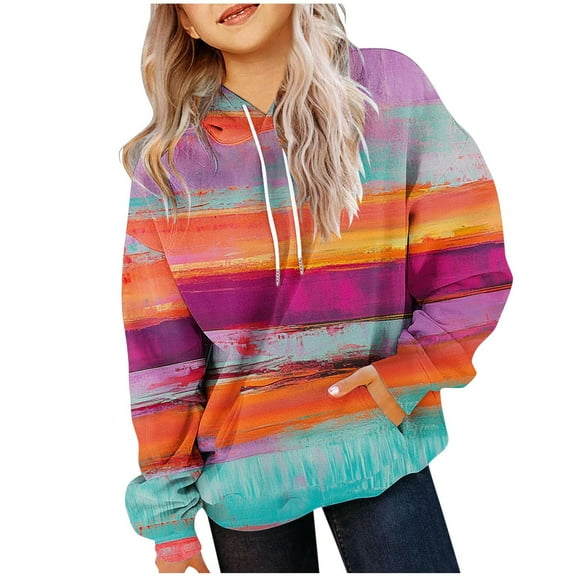 ShomPort Girls Hoodies Girl Casual Oversized Pullover Colorful Long Sleeve Hooded Sweatshirts 4-14 Years