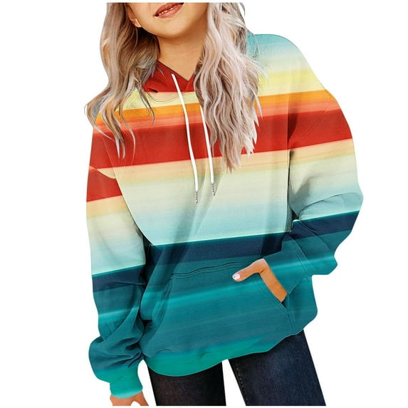 ShomPort Girls Hoodies Girl Casual Oversized Pullover Colorful Long Sleeve Hooded Sweatshirts 4-14 Years
