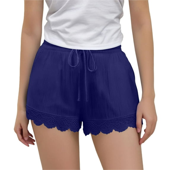 ShomPort Girls Lace Trim Shorts Casual Summer Elastic Waist Drawstring Loose Comfy Dressy Shorts, 4-14Y