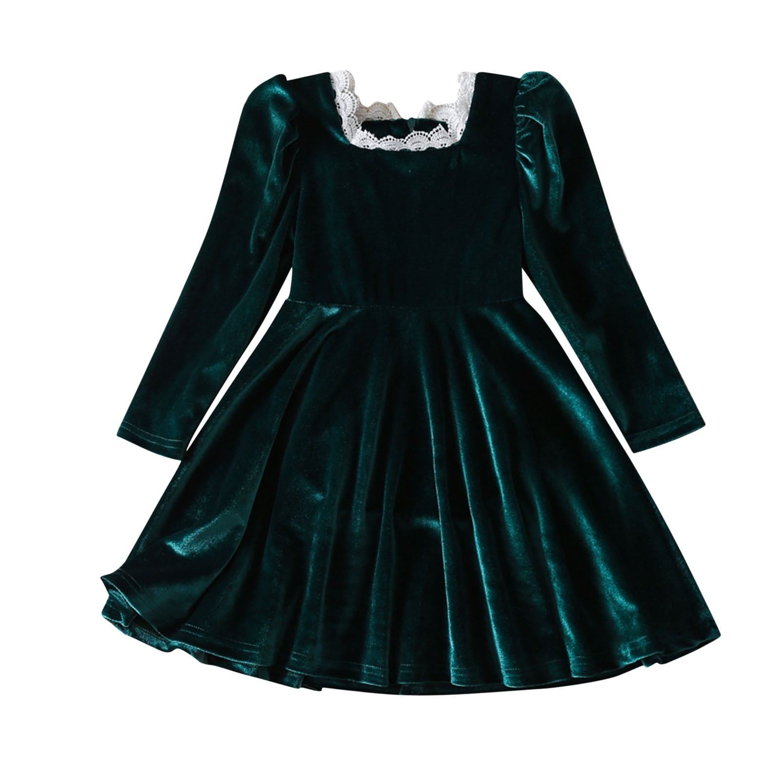 ShomPort Girls Long Sleeve Dress Velvet Square Neck Midi ShomPort Girls Long Sleeve Dress Velvet Square Neck Midi