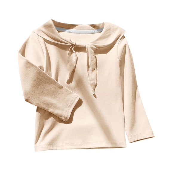 ShomPort Girls Long Sleeve T-Shirts Bow Tie Cotton Lightweight Round Collared Solid Color Tops Lightweight Breathable Soft Stretchy Tees