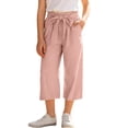 thumbnail image 1 of ShomPort Girls Loose Cropped Pants Cotton Linen Bow Elastic Waist Capris Pockets Cute Summer Pants 4-14 Years, 1 of 6