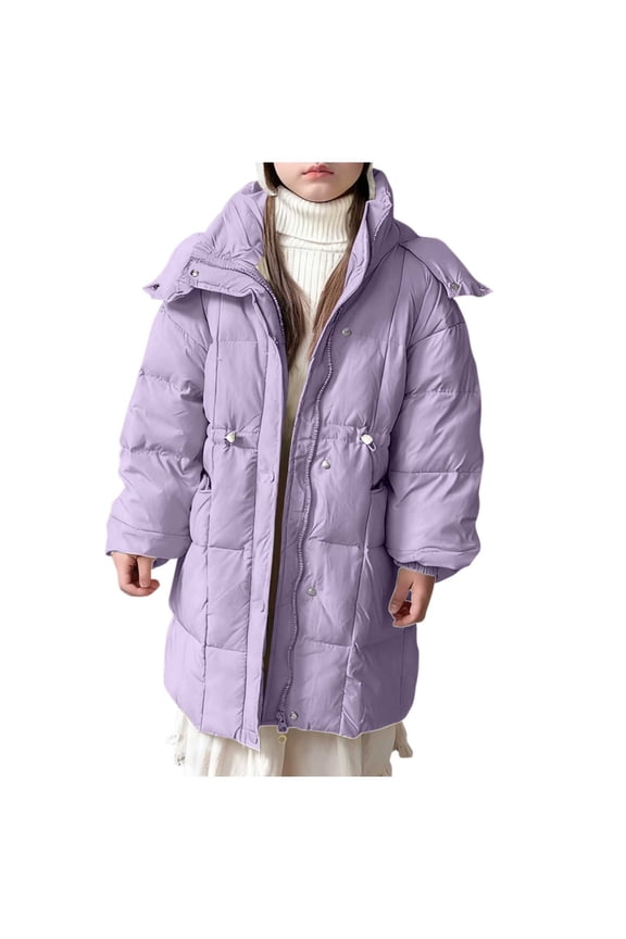 Girls Mid Length Coats Winter Down Jackets Waterproof Oversized Snow Hooded Long Jackets with Pockets 5-14 Years