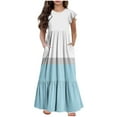 thumbnail image 1 of ShomPort Girls Ruffle Sleeve Maxi Dress Summer Loose Round Neck Flowy Tiered Dress with Pockets, 1 of 5