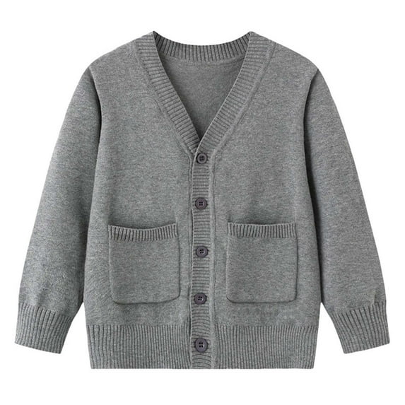 ShomPort Girls Solid Color Cardigan Knitted Button-Down Long Sleeve V Meck Sweater Kids Winter Jacket