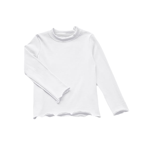 ShomPort Girls Tops Long Sleeve Ruffle Trim Round Collared Cotton Basic Tees Blouses Cute Lightweight Breathabel Stretchy Comfort T-Shirts