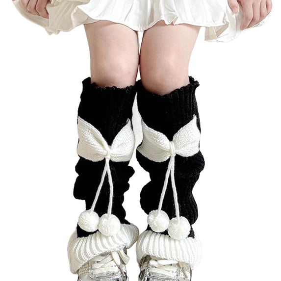 ShomPort Girls Winter Leg Warmers Cute Knit Long Socks Boot Socks with Bows Ruched Leg Warmer 3-15 Years