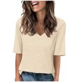 thumbnail image 1 of ShomPort Half Sleeve T-Shirts for Women Summer Casual V Neck Tops Solid Color Basic Blouses, 1 of 6