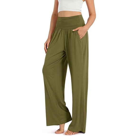 ShomPort High Elastic Waist Pajama Pants for Women Summer Comfortable Loose Wide Leg Pants Yoga Dance Sweatpants