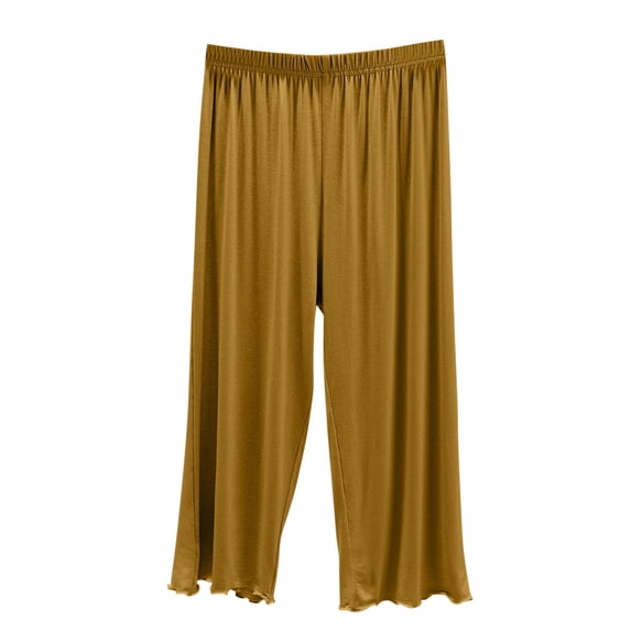 ShomPort High Elastic Waisted Pajamas Pants Ruffle Trim Soft Straight Leg Comfort Thin Loungewear Smoothing Lightweight Trousers