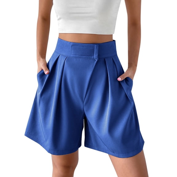 ShomPort High Waist Pleated Work Shorts for Women Summer Fashion Casual Wide Leg Shorts with Pockets