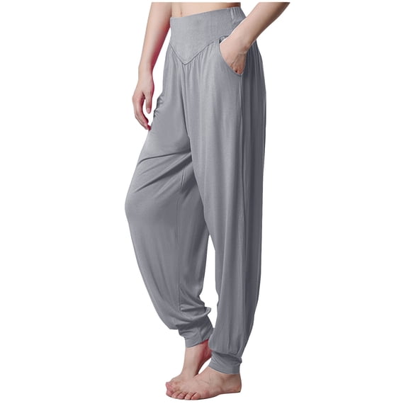 ShomPort High Waist Yoga Pants with Pockets for Women Comfortable Loose Elastic Waist Lantern Pajama Pants