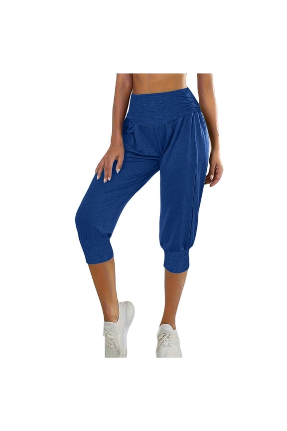 High Waisted Capri Pants for Womens Lightweight Solid Color Cuffed Trousers Solid Color Cozy Summer Cooling Crop Pants