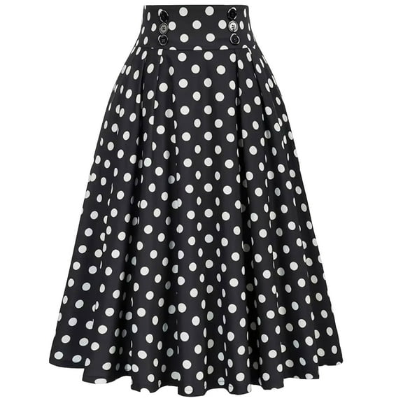 ShomPort High Waisted Mid-Length Skirt for Women Summer Vintage Polka Dot Pleated A-Line Skirts