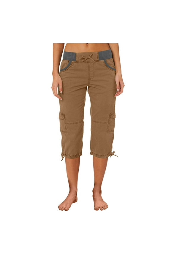 Hiking Cargo Pants for Women Cotton Elastic Waist Capris Pants Outdoor Cinch Bottom Sport Pants with Pockets