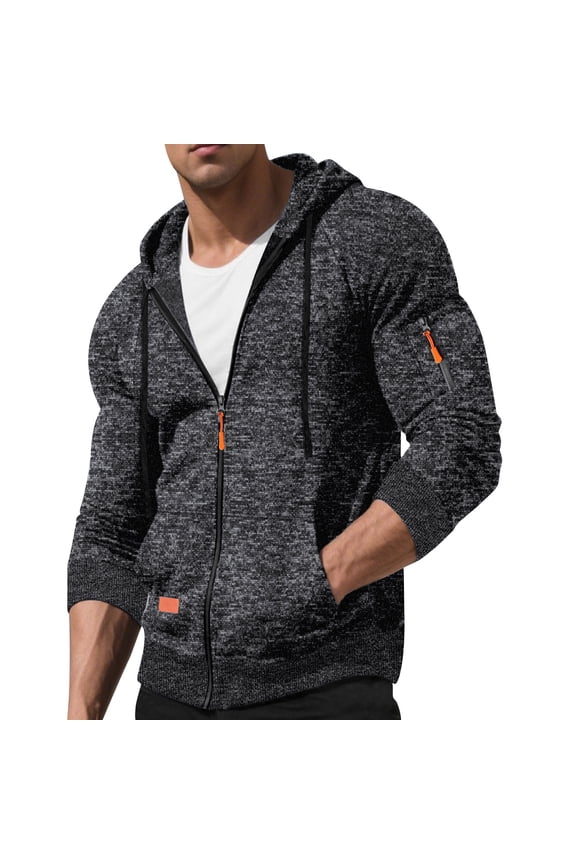 Hooded Jackets for Mens Drawstring Raglan Sleeve Zip Up Ribbed Cuff Cozy Coat Solid Color Daily Streetwear with Pockets