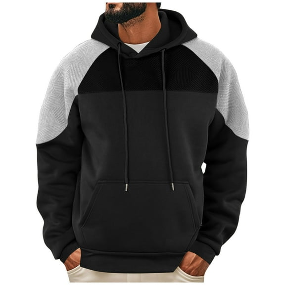 ShomPort Hoodies for Men Multicolor Drawstring Long Sleeve Textured Casual Hooded Sweatshirt Trendy Fall Winter Pocket Tops