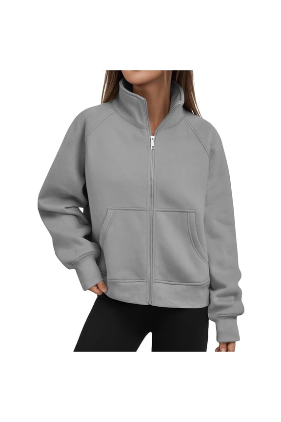 Sweatshirt for Women Stand Collar Zipper Long Sleeve Sports Outerwear Sweatshirts with Pockets
