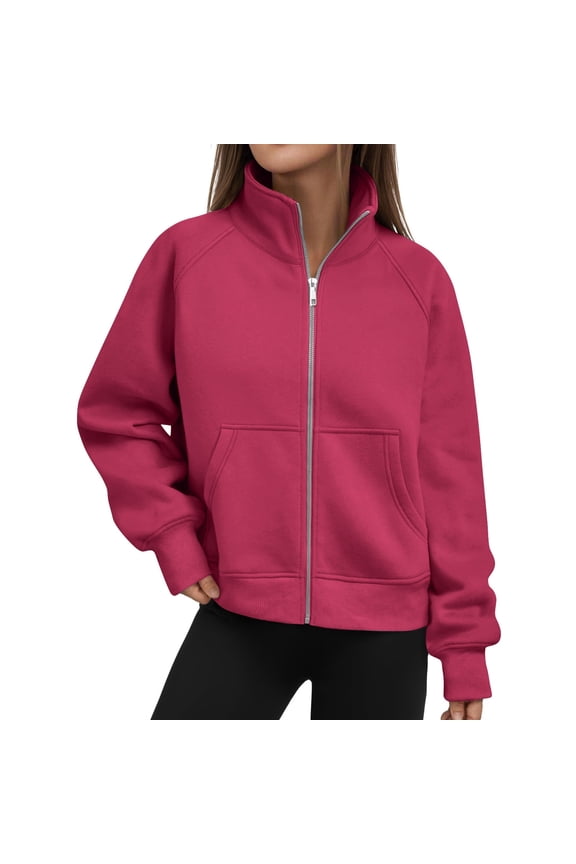 Sweatshirt for Women Stand Collar Zipper Long Sleeve Sports Outerwear Sweatshirts with Pockets