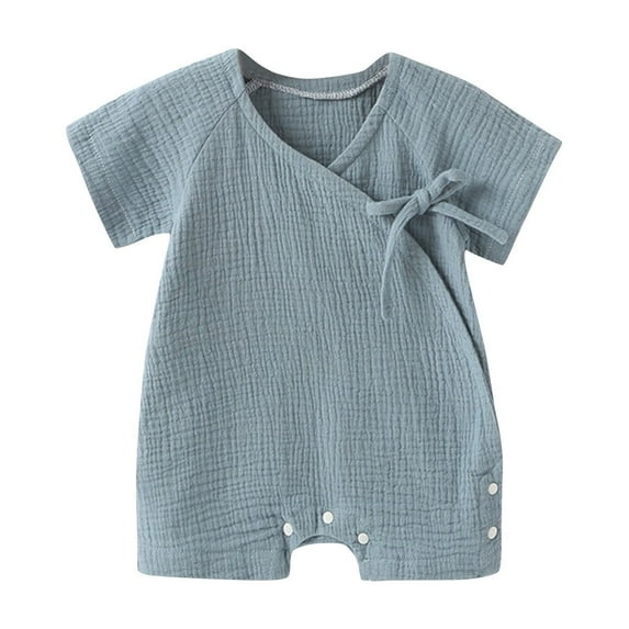 ShomPort Infant Baby Boys Girls Cotton Linen Jumpsuit Summer Short Sleeve Solid Color Romper Toddler Overalls Clothing Set