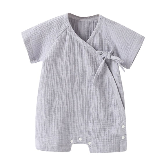 ShomPort Infant Baby Boys Girls Cotton Linen Jumpsuit Summer Short Sleeve Solid Color Romper Toddler Overalls Clothing Set