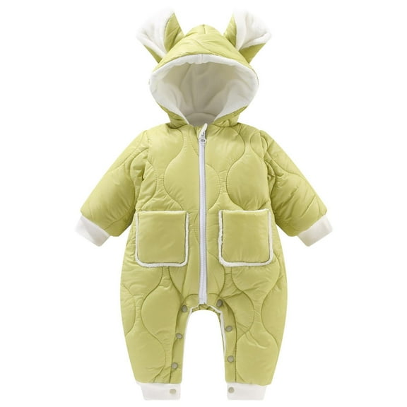 ShomPort Infant Boy Girl Winter Romper Cute Solid Color Zipper Hoodied Romper Coat Newborn Padded and Thickened Jumpsuit