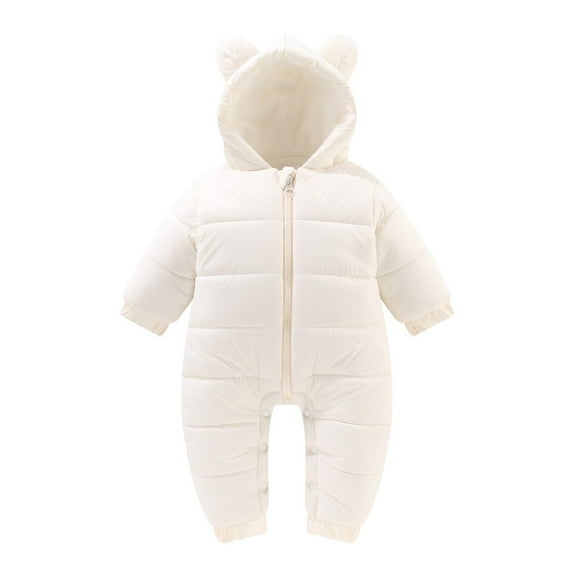 ShomPort Infant Boy Girl Winter Romper Cute Zipper Hoodied Romper Coat Newborn Solid Color Padded and Thickened Jumpsuit