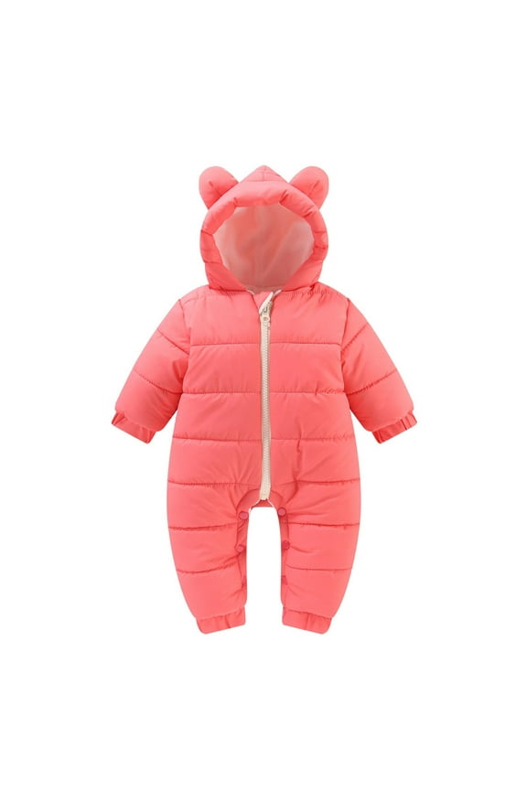 Infant Boy Girl Winter Romper Cute Zipper Hoodied Romper Coat Newborn Solid Color Padded and Thickened Jumpsuit