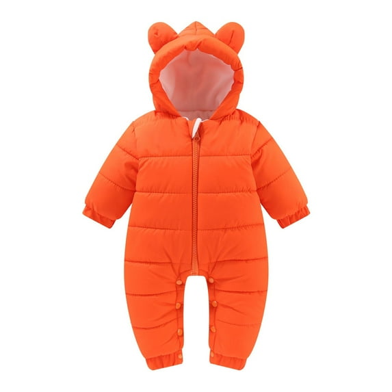 ShomPort Infant Boy Girl Winter Romper Cute Zipper Hoodied Romper Coat Newborn Solid Color Padded and Thickened Jumpsuit