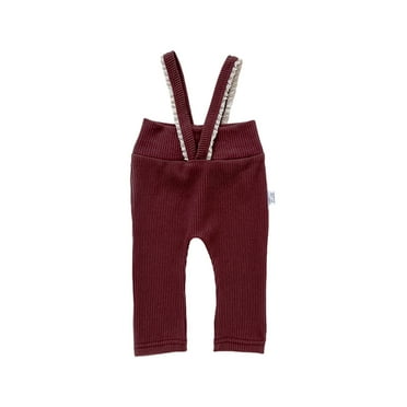 ShomPort Infant Girls Boys Overalls Newborn Solid Color Fall Winter Ribbed Long Pants Knit Suspender Trousers
