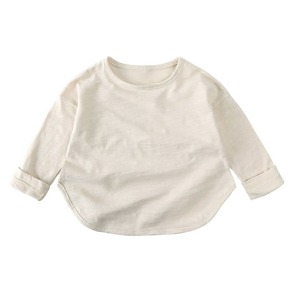 ShomPort Infant Toddler Long Sleeve Tops Comfy Cotton Round Neck Solid Color T-Shirt for Boys Girls