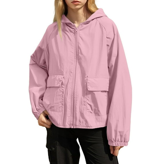 ShomPort Jacket for Womens Lightweight Waterproof Zip up Loose Outdoor Athletic Fall Hooded Coats with Pockets
