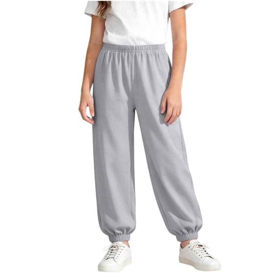 ShomPort Joggers Pants for Girls Loose Tapered Cuffed Elastic Waist Sweatpants Solid Color Casual Athletic Trousers