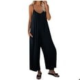 thumbnail image 1 of ShomPort Jumpsuits for Women Casual Summer Sleeveless Suspender Loose Overalls Solid Color Wide Leg One Piece Outfits (X-Large, Navy), 1 of 6