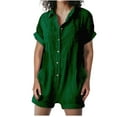 thumbnail image 1 of ShomPort Jumpsuits for Women Cotton Linen Button down Collared Loose Overalls Short Sleeve Wide Leg One Piece Rompers (Large, Green), 1 of 6