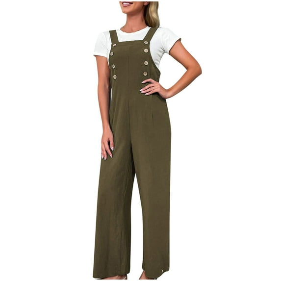 ShomPort Jumpsuits for Women Summer Suspender Adjustable Strap Tank Rompers Zipper Wide Leg Lounge Overalls Jumpsuits (Large, Army Green)