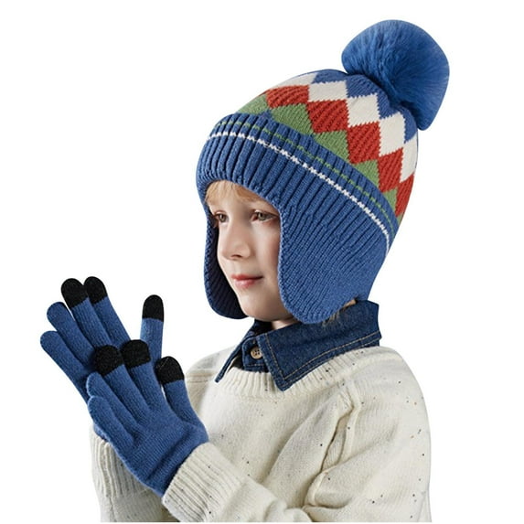 ShomPort Kids 2 Pieces Hat Gloves Set Toddler Knit Beanie and Warm Glove for Boys and Girls 4-10Y